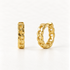 A pair of 18k gold cuban link chain huggie hoop earrings with interlocking oval link pattern, shown from front and side angles on a clean white background displaying the detailed chunky chain texture and hinged closure.