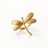 A gold dragonfly ring with detailed veined wing texture and segmented body, open adjustable band with insect perched design, shown from front and side angles on a clean white background displaying the intricate wing pattern, organic body texture, and polished gold finish.