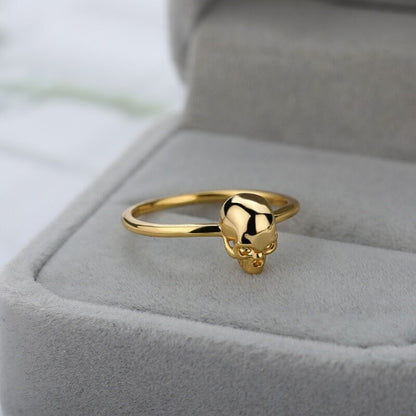 18K Gold Gothic Ring, Punk Skull Ring, Minimalist Skull Ring