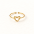 A gold infinity heart ring with continuous loop forming an intertwined heart shape, open adjustable band with textured rope detail, shown from front and side angles on a clean white background displaying the eternal love symbolism, delicate interwoven design, and polished gold finish.