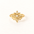A gold lotus flower ring with detailed layered petal design and central teardrop accent, open adjustable band, shown from front and side angles on a clean white background displaying the intricate botanical symbolism, spiritual bloom form, and polished gold finish.