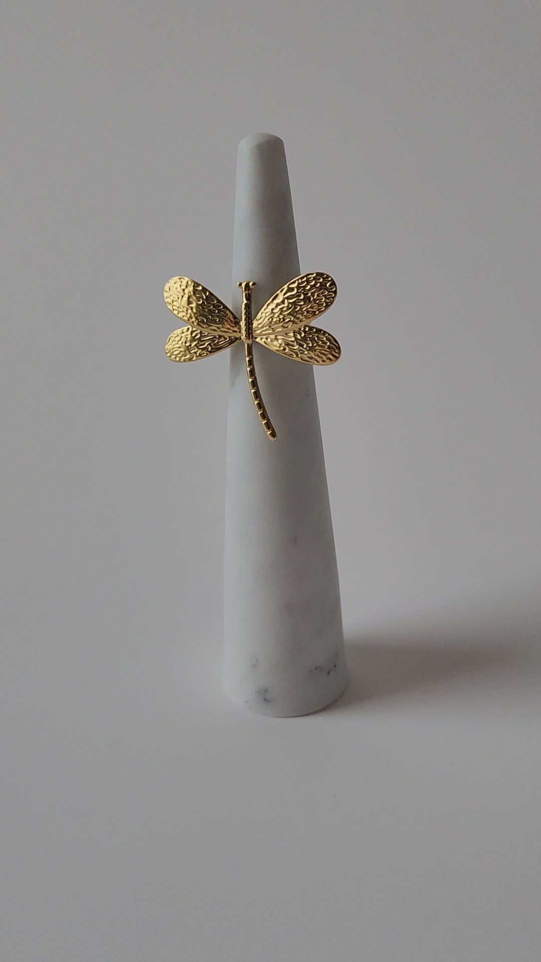 18K Gold Dragonfly Ring for Women, Adjustable Dainty Nature Insect Boho Stacking