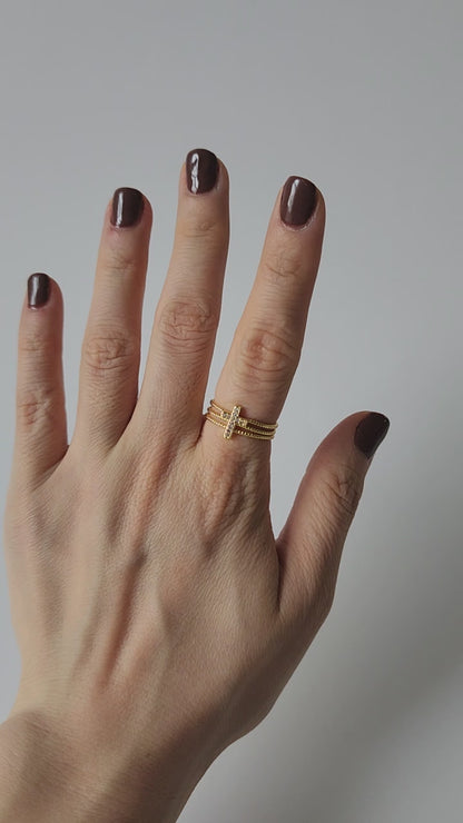 18K Gold Minimalist Dainty Cross Ring for Women, Thin Jesus Cross Band Religious