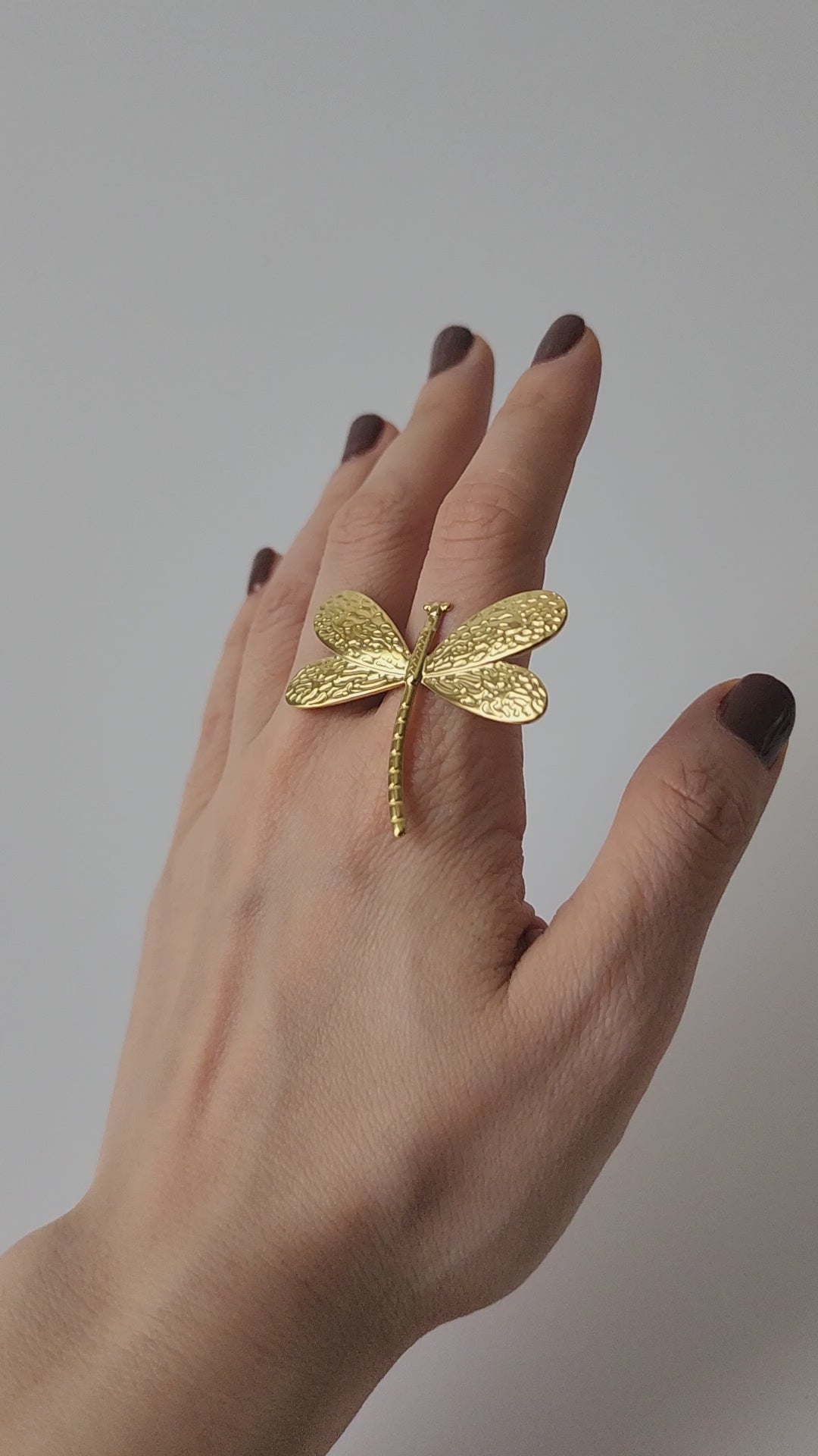 18K Gold Dragonfly Ring for Women, Adjustable Dainty Nature Insect Boho Stacking