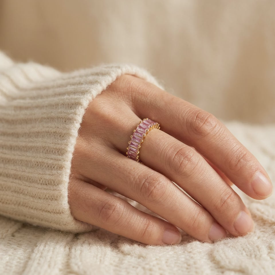 Pink Baguette Gold Ring