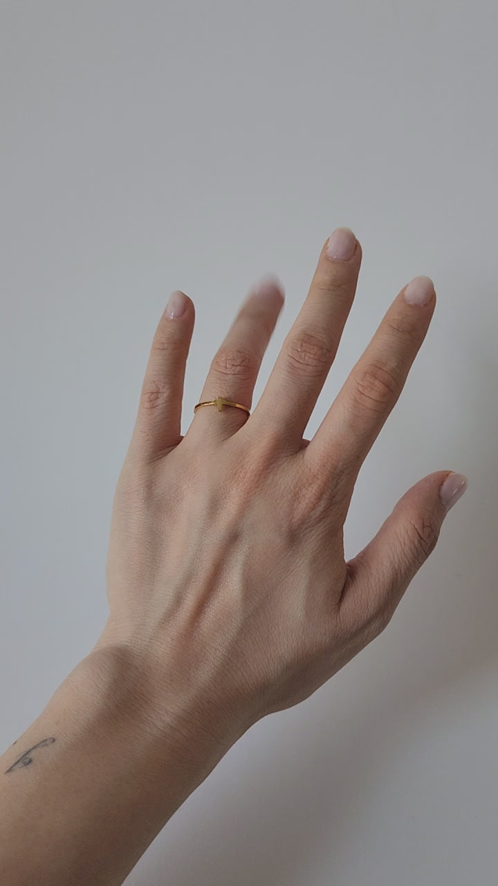 18K Gold Dainty Tiny Cross Ring for Women, Adjustable Minimalist Jesus Cross