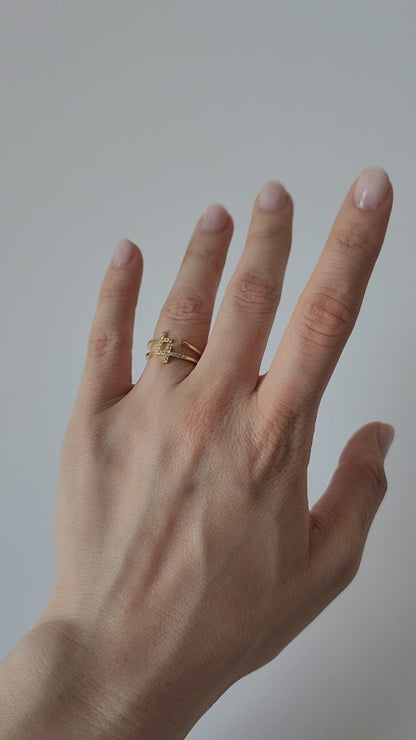 18K Gold Dainty Christian Cross Ring for Women, Adjustable Minimalist Jesus Band