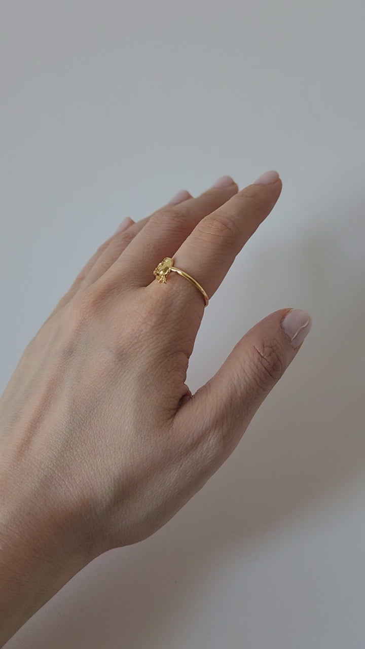 18K Gold Heart Sword Ring for Women, Minimalist Dainty Floral Band Stacking