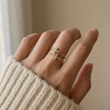 Crystal Cross Gold Ring