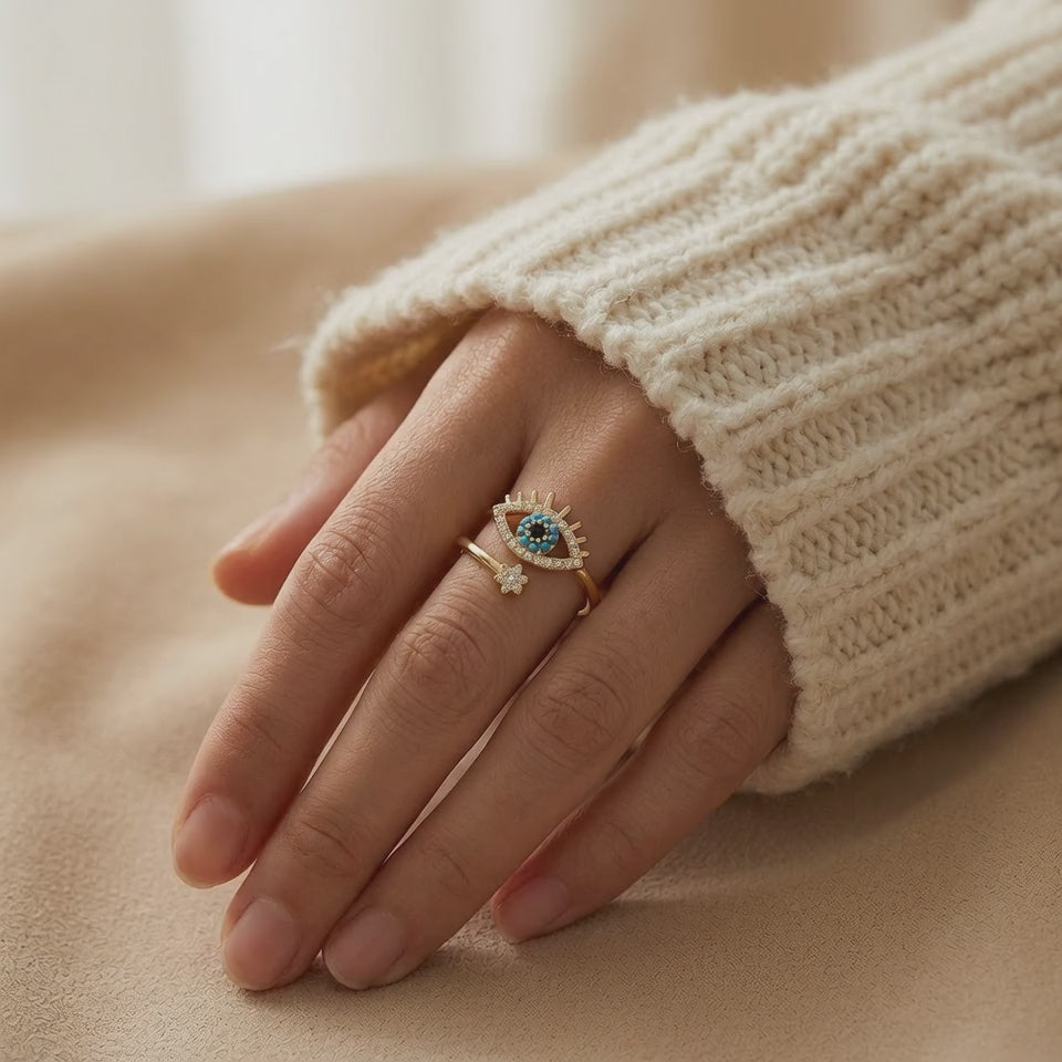 Crystal Evil Eye Gold Ring