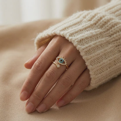 Crystal Evil Eye Gold Ring