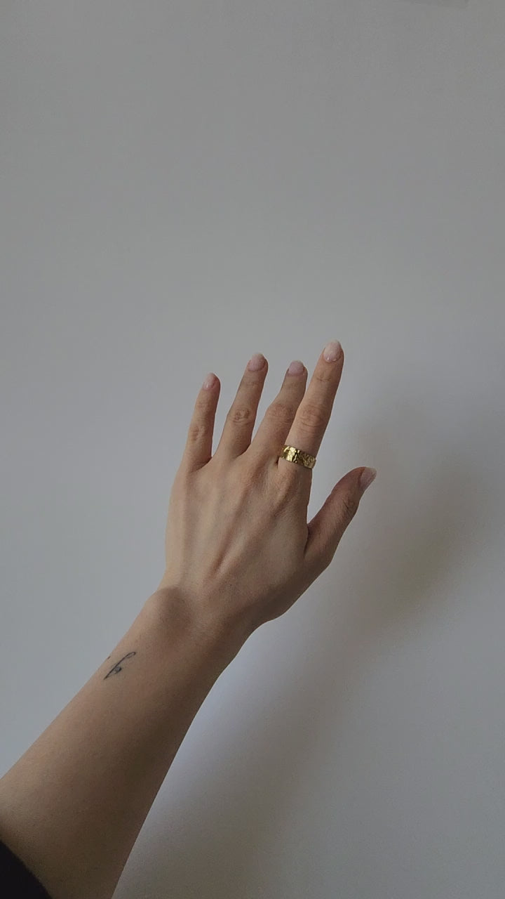 18K Gold Dainty Minimalist Retro Organic Dented Ring Adjustable Band Jewelry