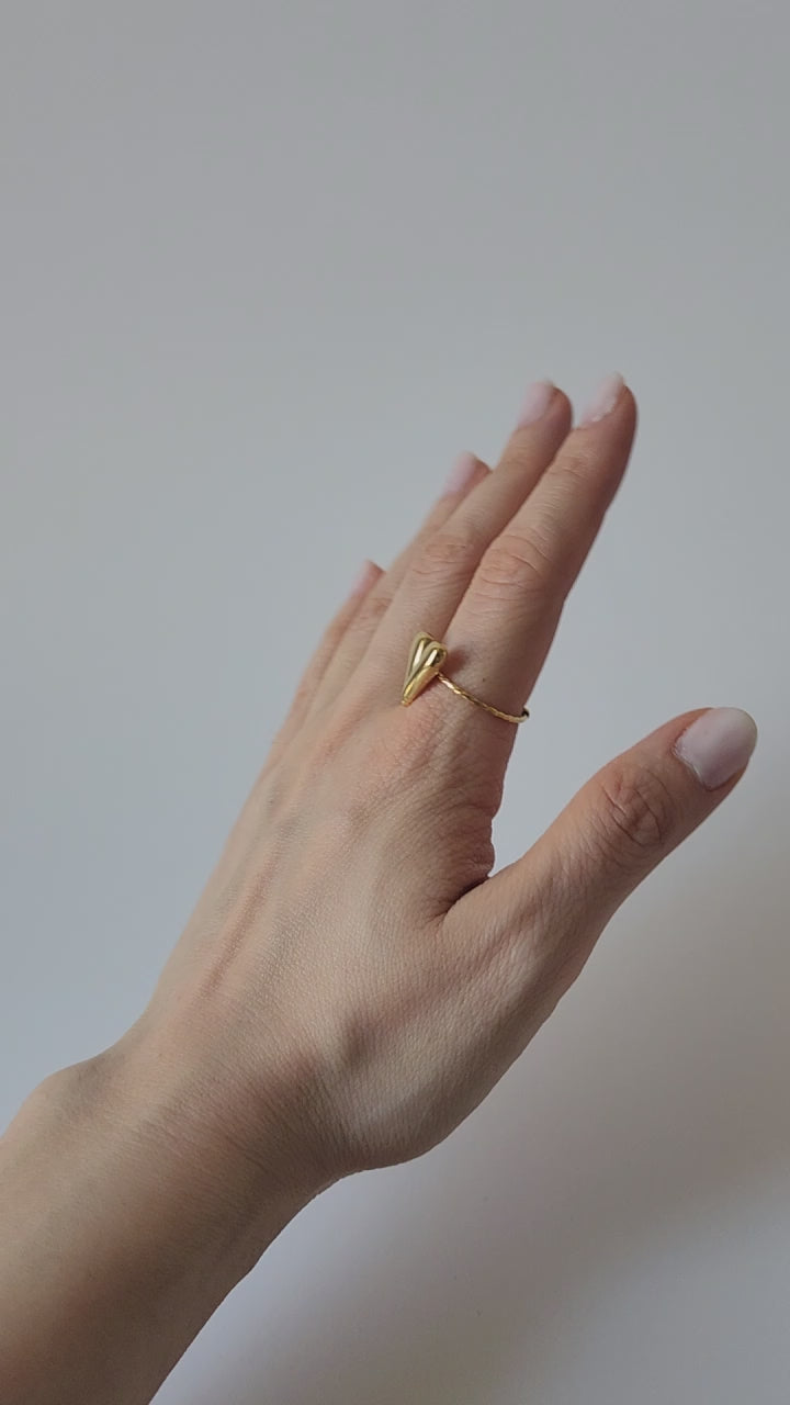 18K Gold Retro 90s Heart Ring Adjustable Open Band Vintage Women&