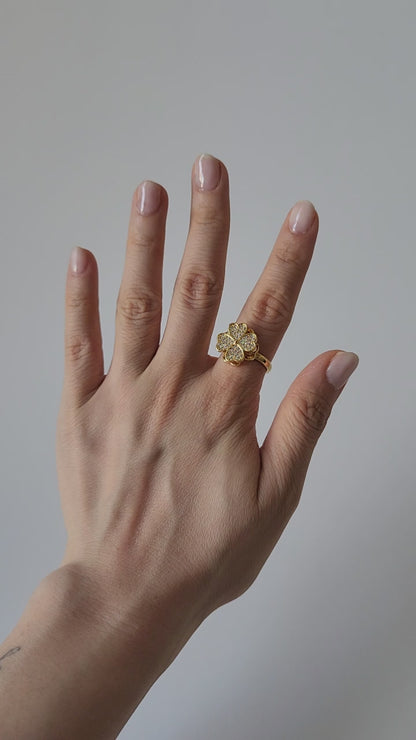 18K Gold Lucky Clover Spinner Ring Size 7 for Women, Dainty Fidget Anxiety Band