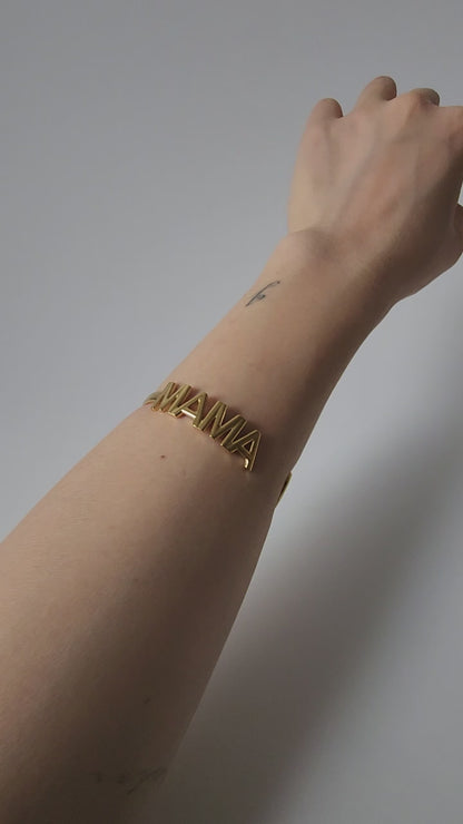 18K Gold Dainty Minimalist Mama Bangle Bracelet Mothers Gift Womens Jewelry