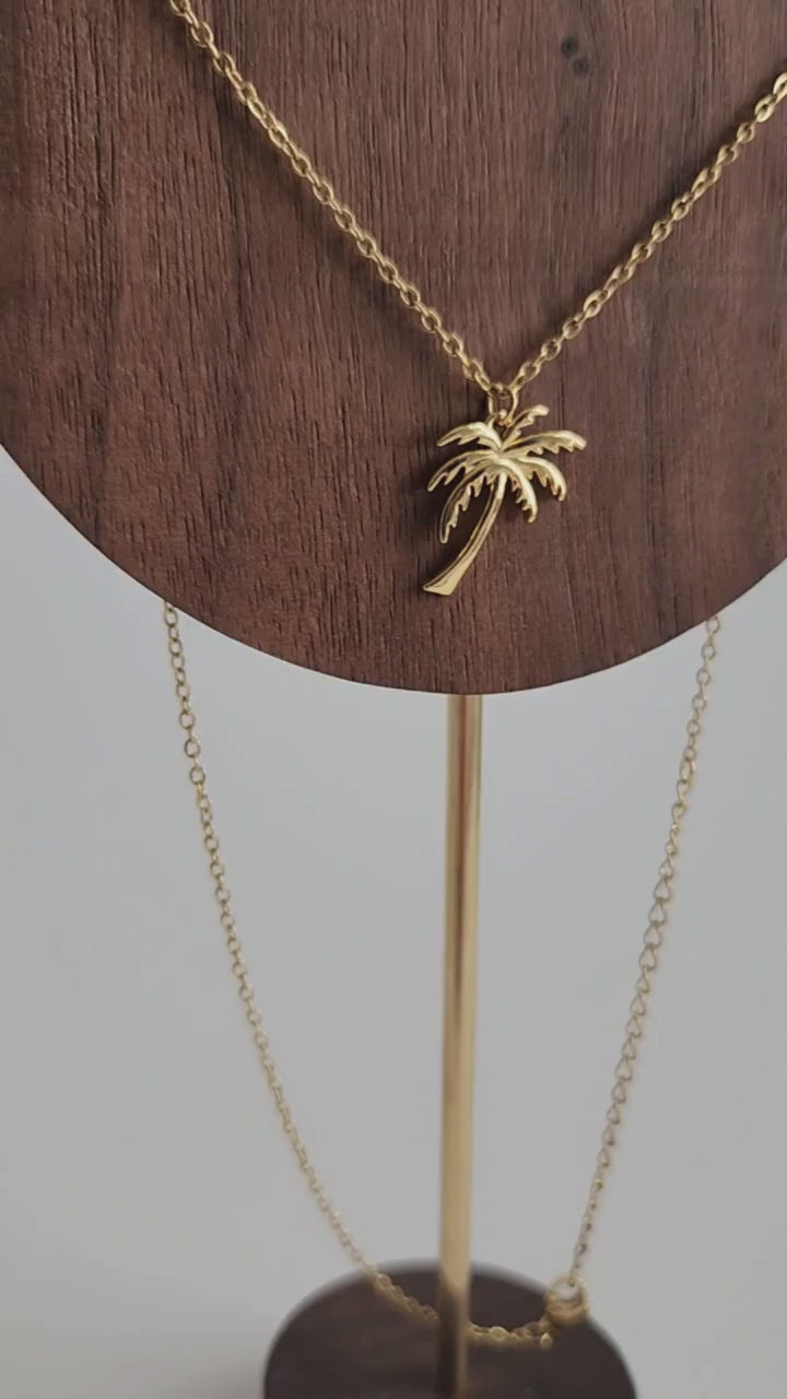 18K Gold Palm Tree Necklace Dainty Minimalist Tropical Nature Women&