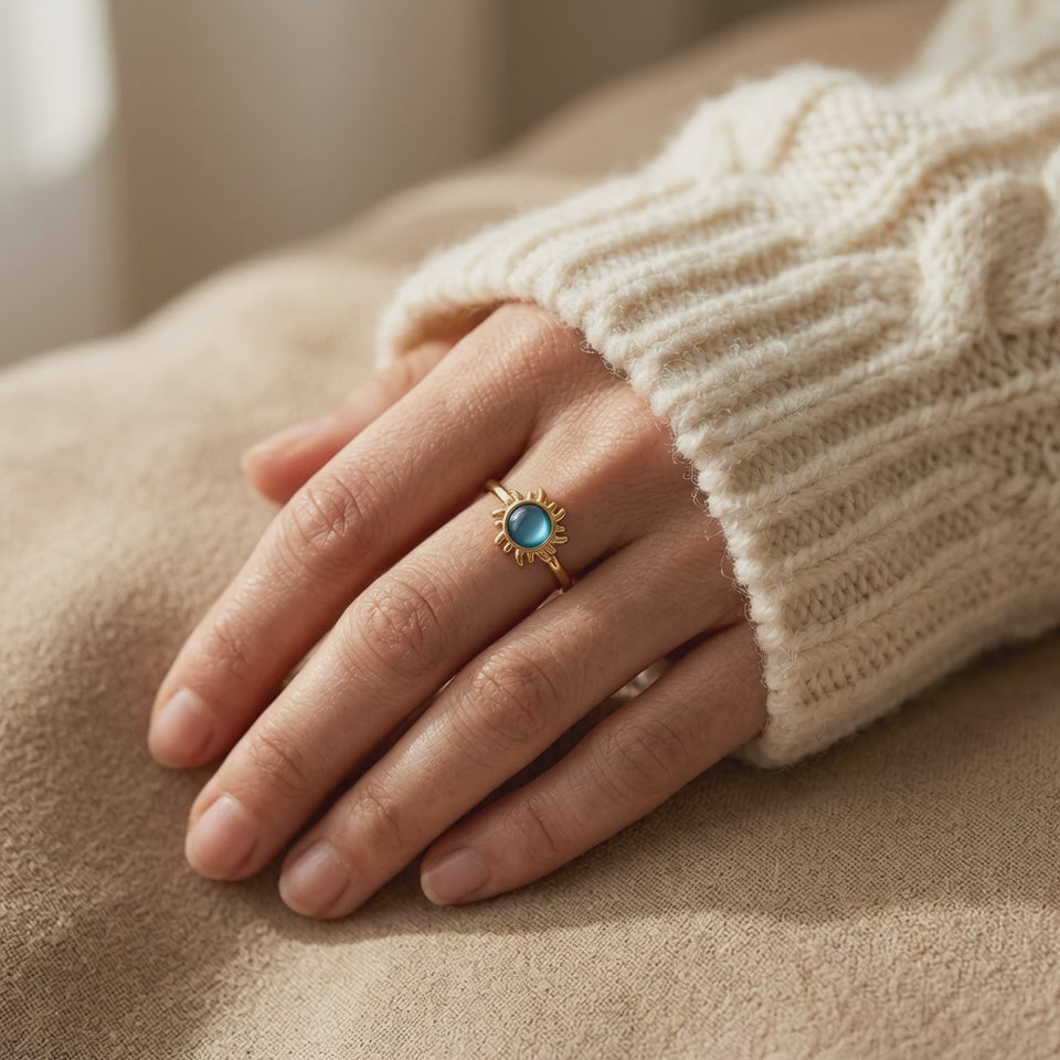 Blue Stone Sun Gold Ring
