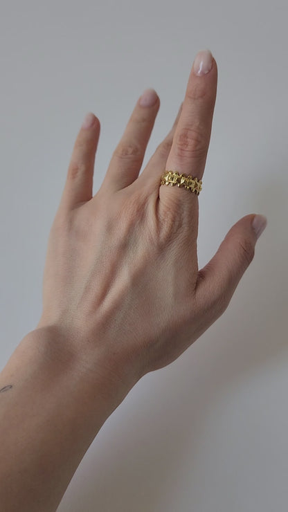 18K Gold Dainty Retro 90s Studded Spike Ring Adjustable Open Band Jewelry