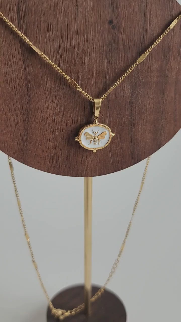 18K Gold Dainty Bumblebee Enamel Necklace Minimalist Pendant Women&