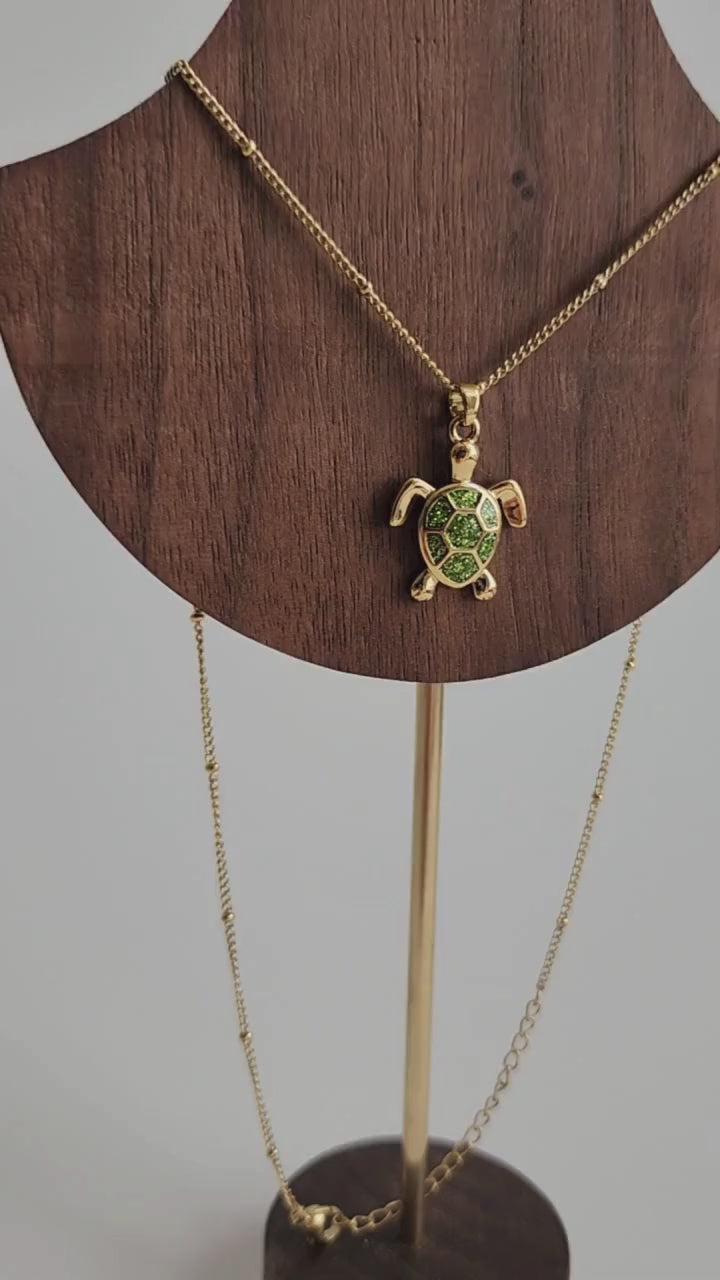 18K Gold Sea Turtle Necklace Dainty Minimalist Cubic Zirconia Pendant Women&