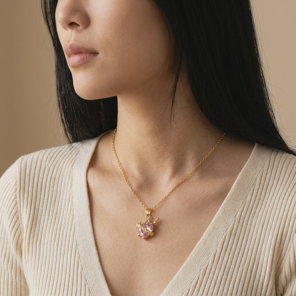 Pink Heart Gold Necklace