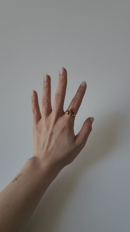 18K Gold Dainty Minimalist Maple Leaf Zircon Ring Adjustable Open Band Jewelry