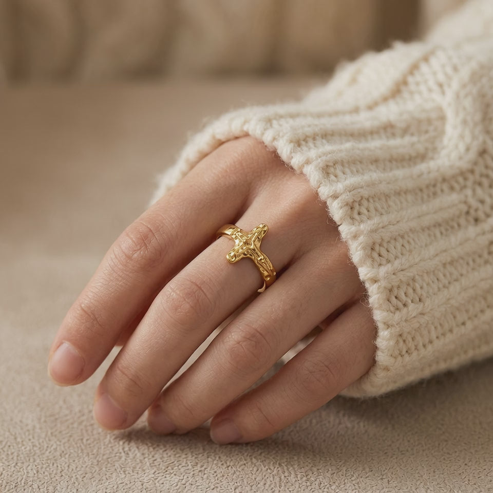 Jesus Cross Gold Ring