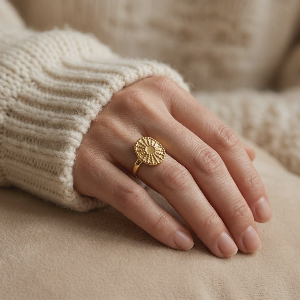 Sun Medallion Gold Ring