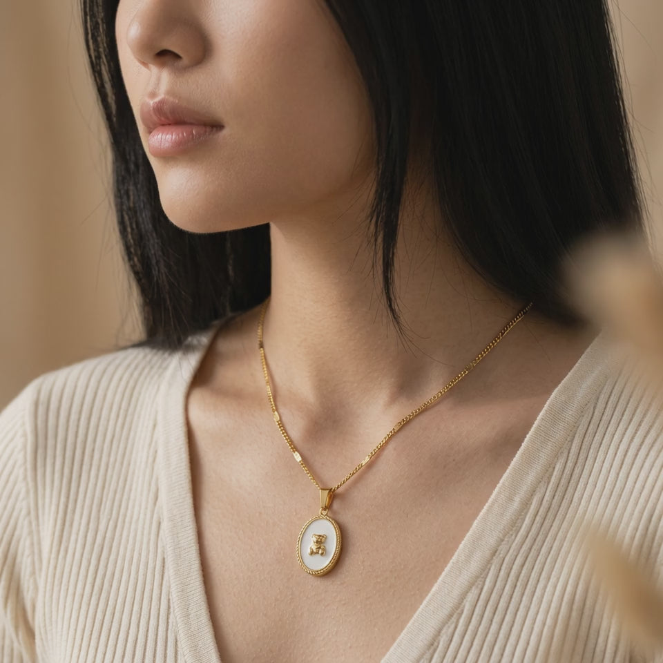 Enamel Teddy Bear Gold Necklace