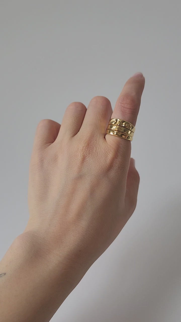 18K Gold Eye of David Triple Stack Ring for Women, Gothic Minimalist Stacking