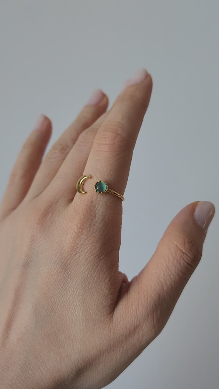 18K Gold Celestial Moon Boho Minimalist, Adjustable Dainty Moon Horoscope Ring