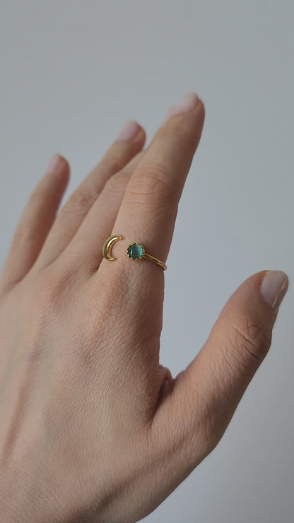 18K Gold Celestial Moon Boho Minimalist, Adjustable Dainty Moon Horoscope Ring