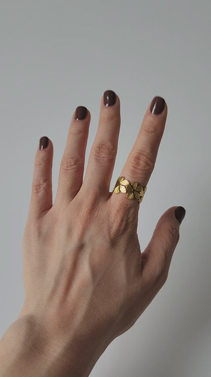 18K Gold Daisy Wrap Ring for Women, Adjustable Minimalist Dainty Flower Band