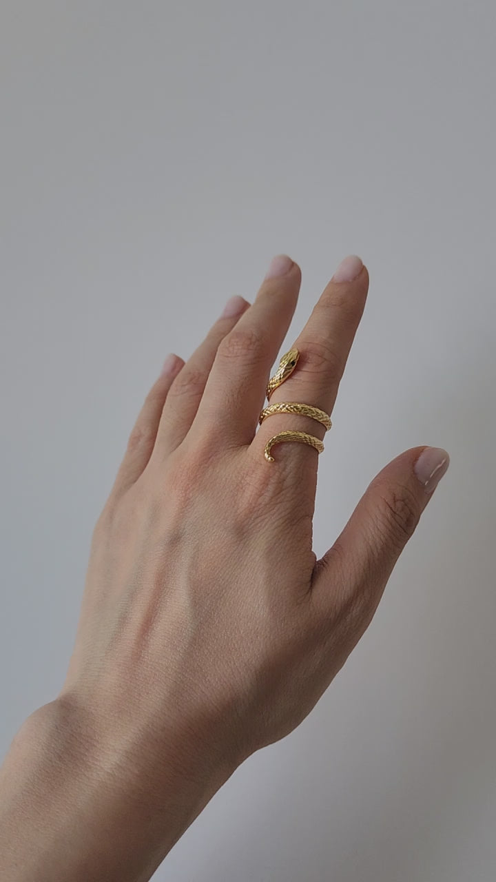 18K Gold Snake Wrap Ring for Women, Adjustable Dainty Serpent Ouroboros Stacking
