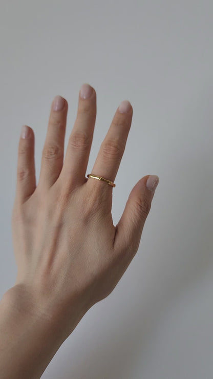 18K Gold Dainty Bamboo Ring for Women, Adjustable Minimalist Knotted Stackable
