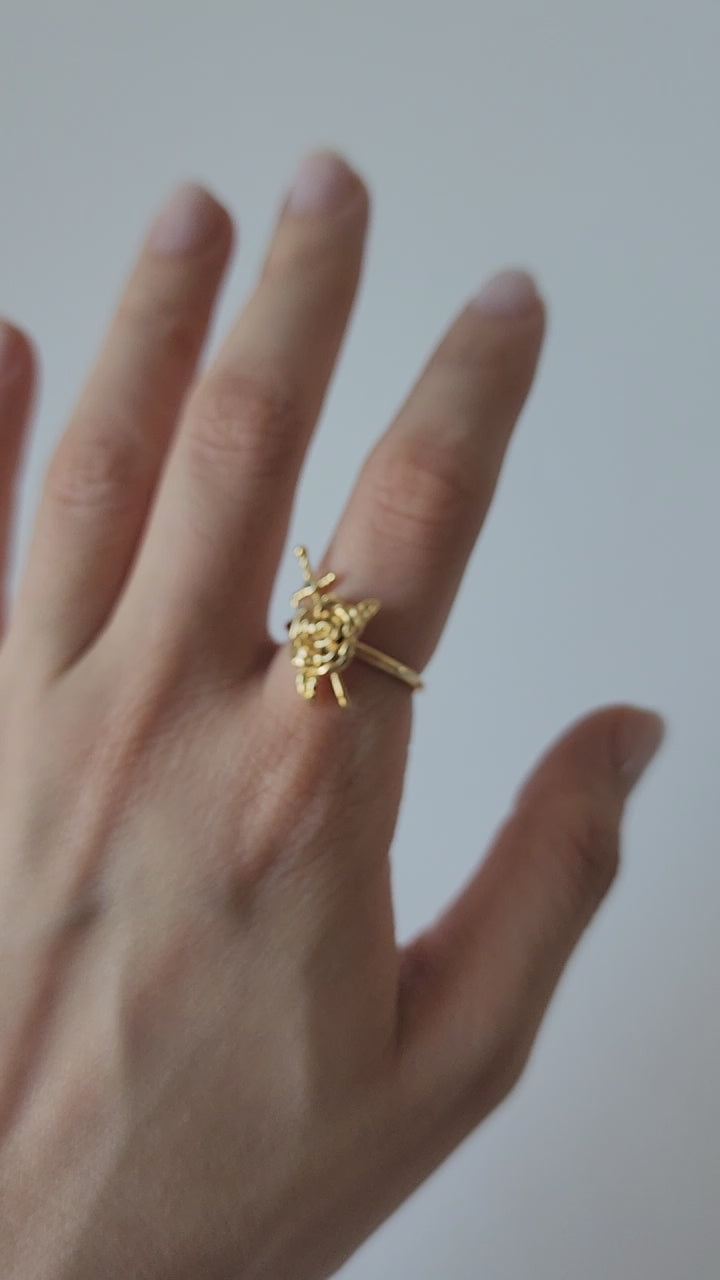 18K Gold Rose Sword Ring for Women, Adjustable Dainty Floral Blade Band Stacking