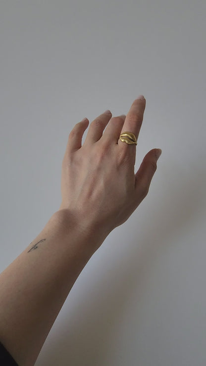 18K Gold Retro 90s Lips Ring Adjustable Open Band Vintage Women&