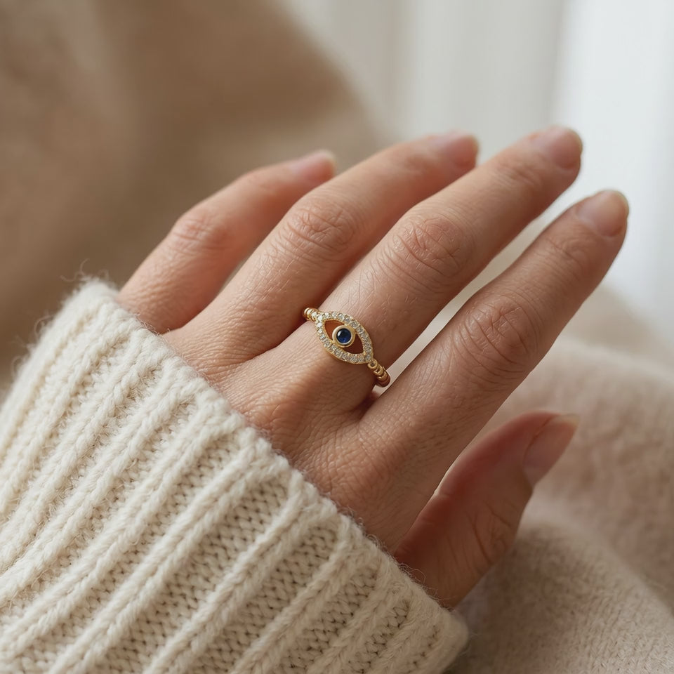 Crystal Evil Eye Gold Ring