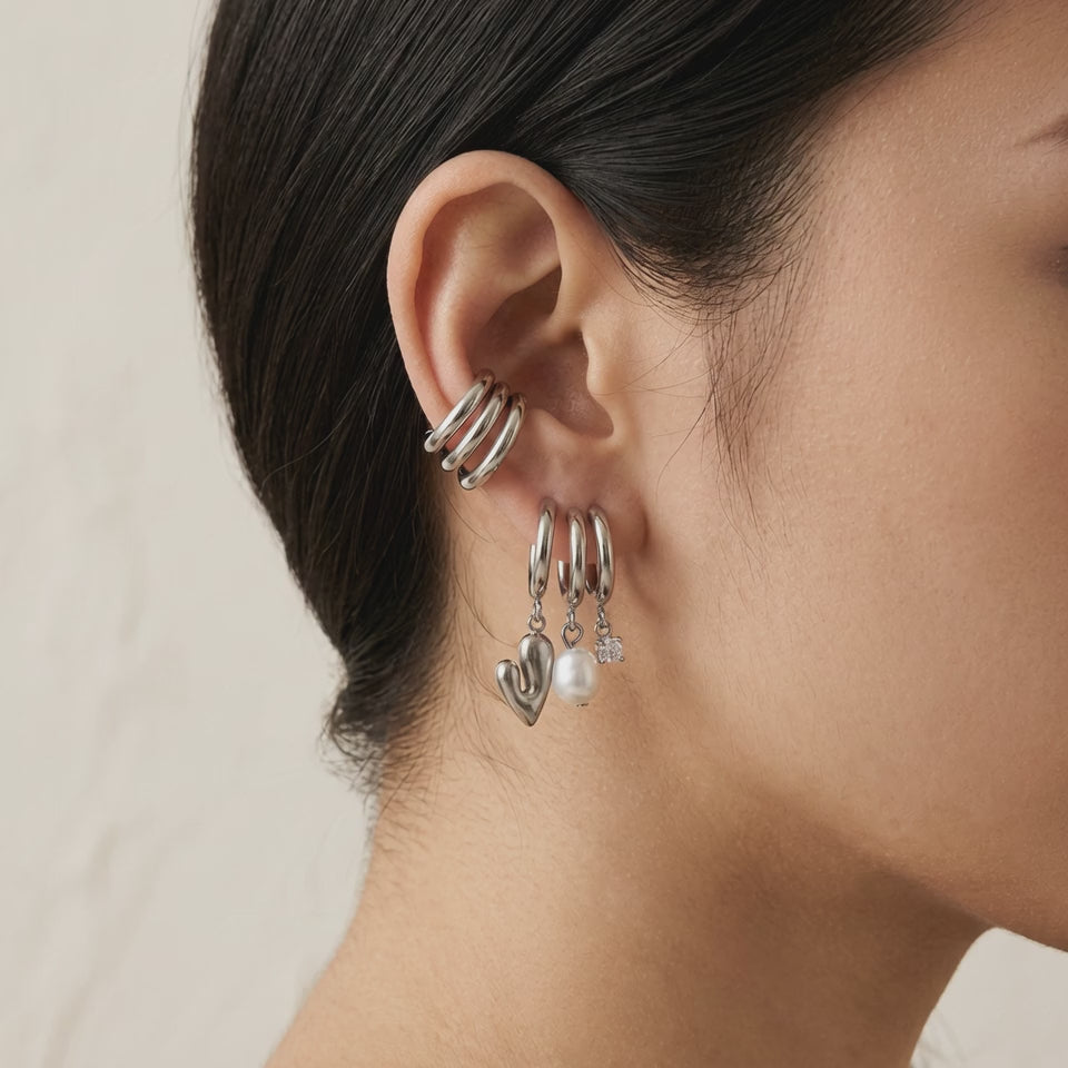 Triple Silver Dangle Hoops