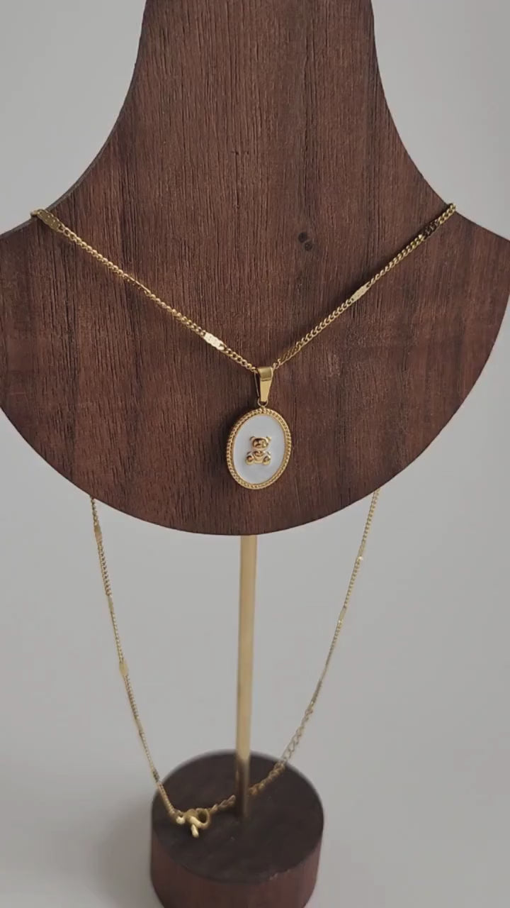 18K Gold Dainty Teddy Bear Enamel Necklace Minimalist Pendant Women&