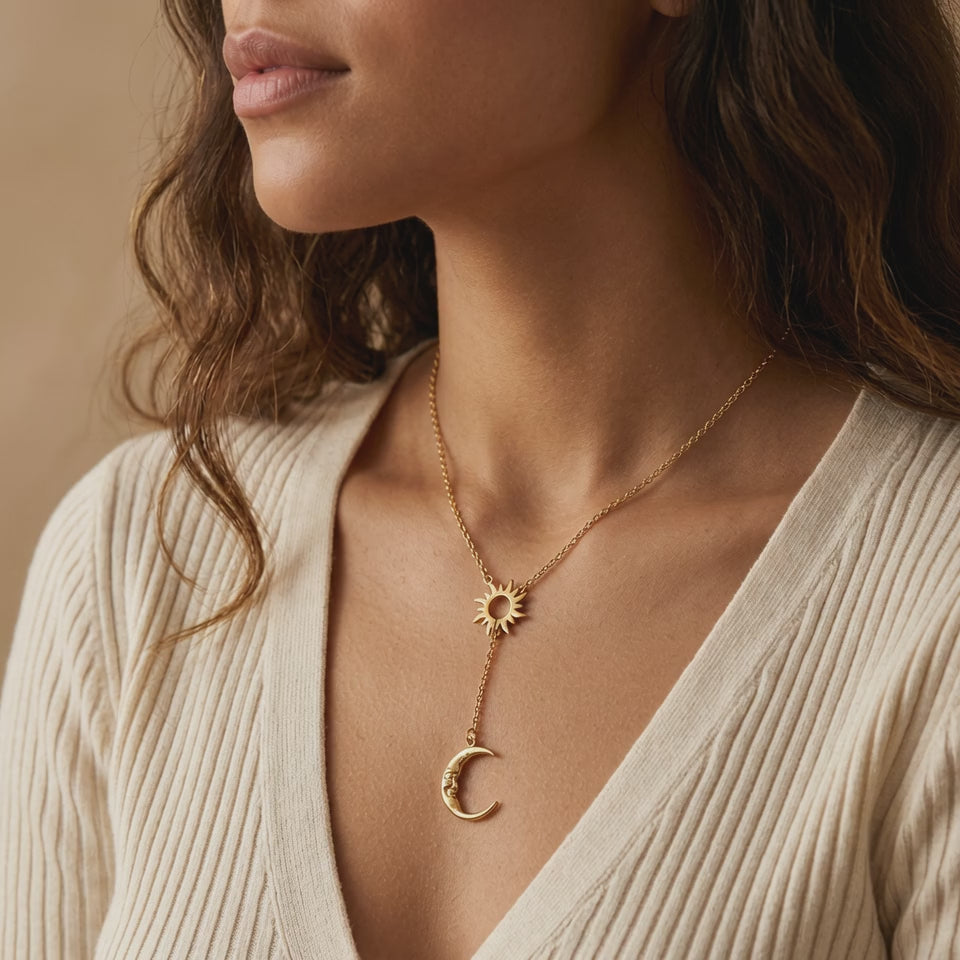 Sun &amp; Moon Y Gold Necklace