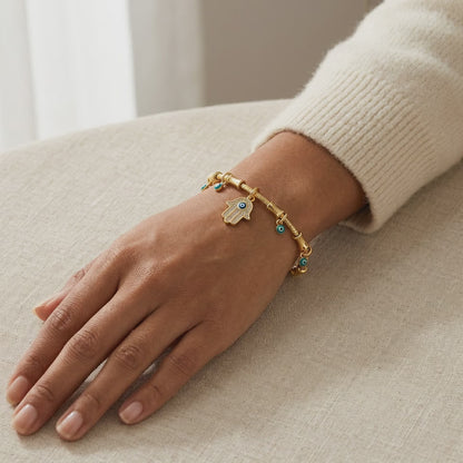 Evil Eye Hand Gold Bangle
