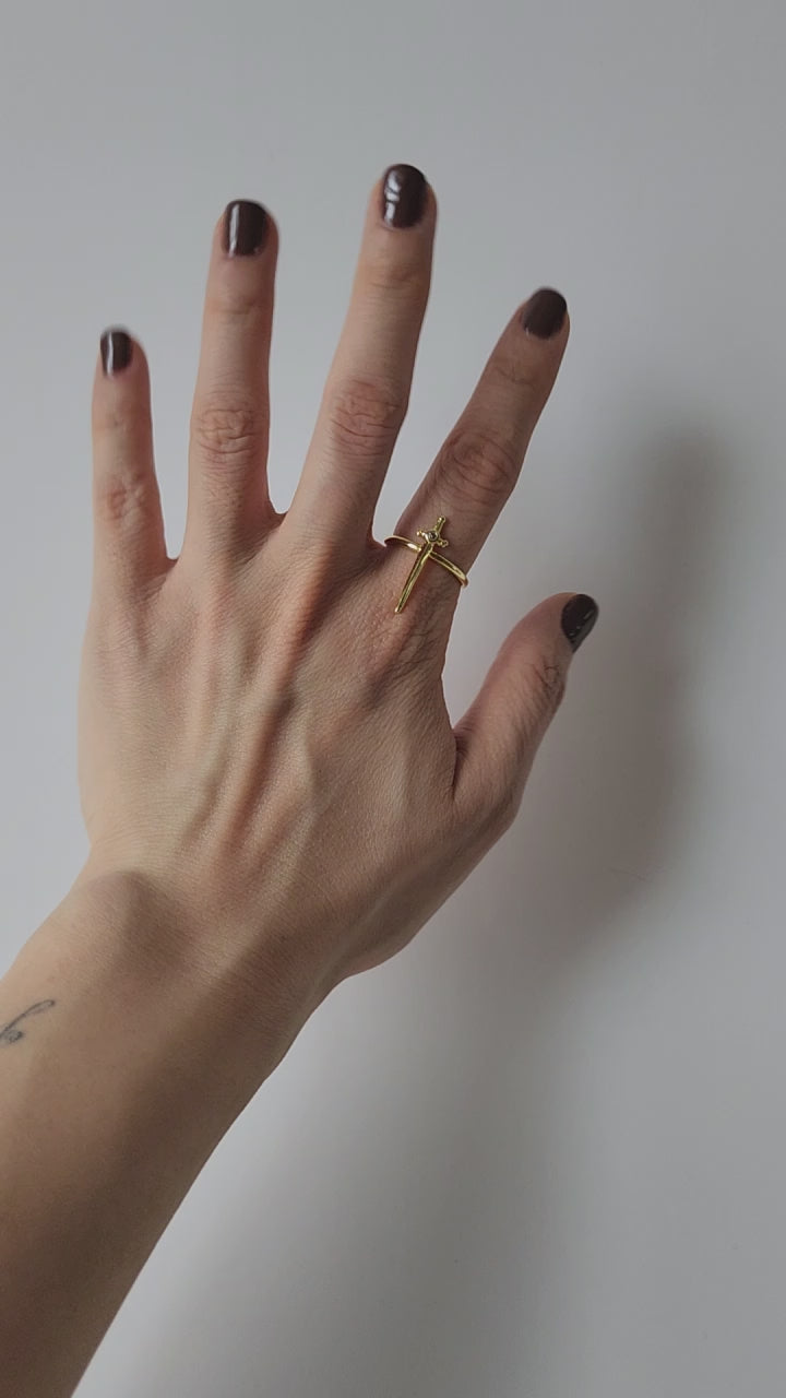 18K Gold Sword Ring for Women, Dainty Minimalist Statement Gothic Stacking Ring Jewelry Gift for Her