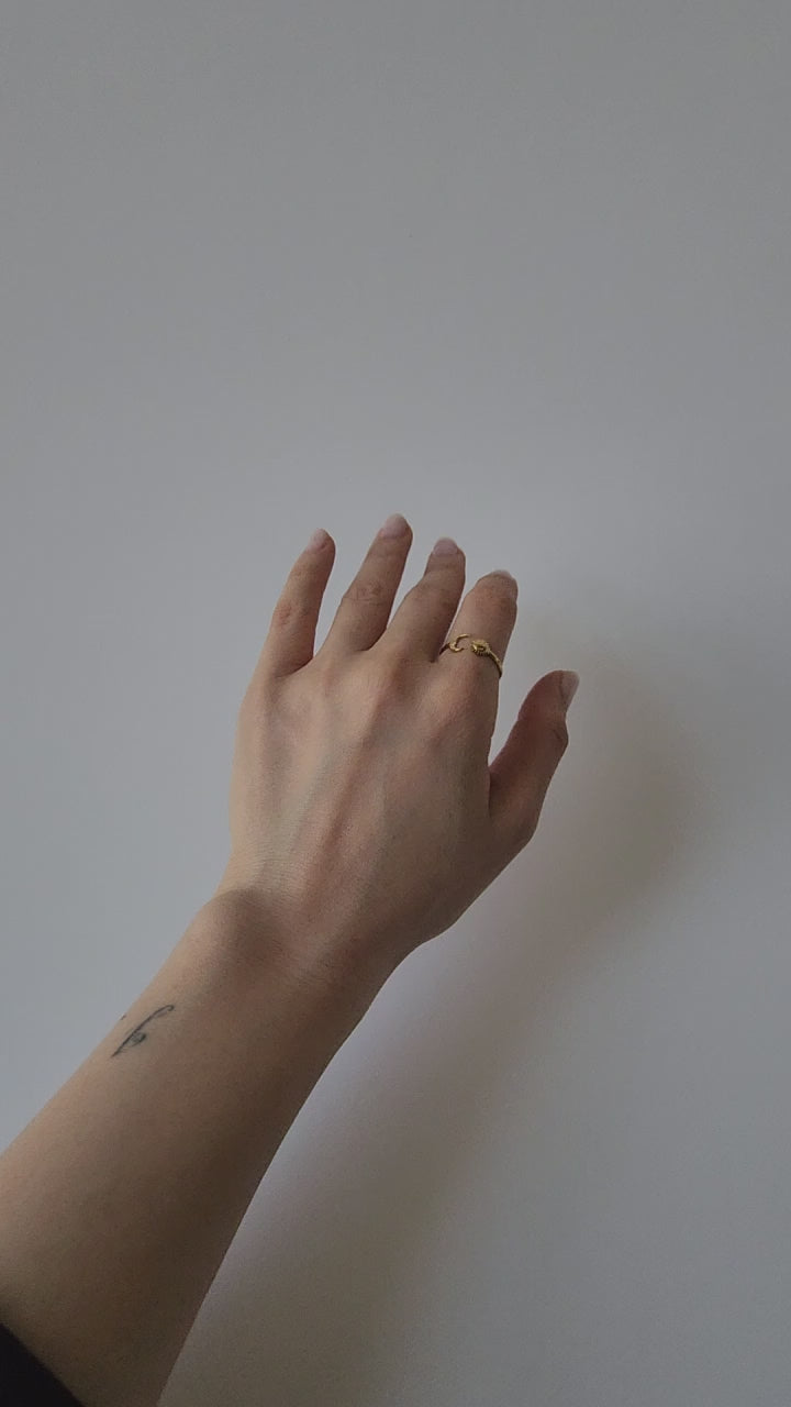 18K Gold Dainty Minimalist Sun Moon Ring Adjustable Open Band Jewelry