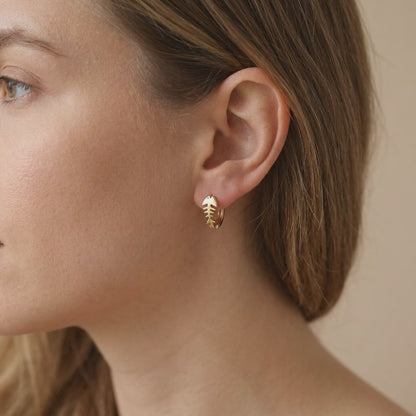 Fishbone Gold Hoops