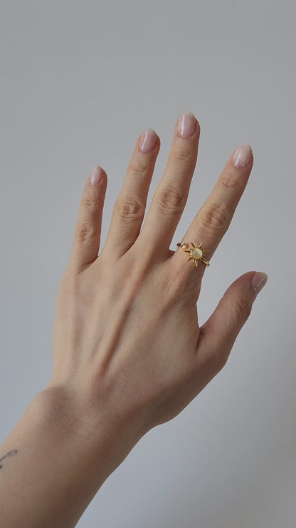 18K Gold Dainty Minimalist Sun Spinner Ring Adjustable Open Band Jewelry