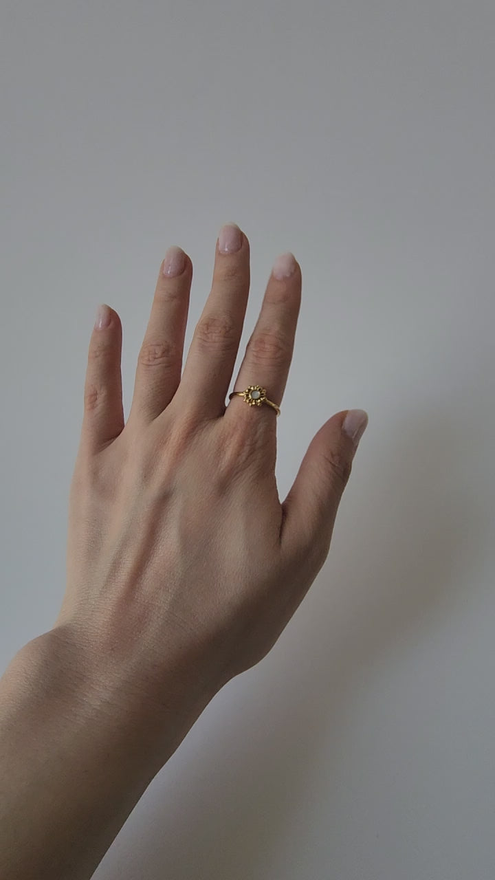 18K Gold Dainty Minimalist Sunflower Ring Cute Floral Womens Everyday Jewelry