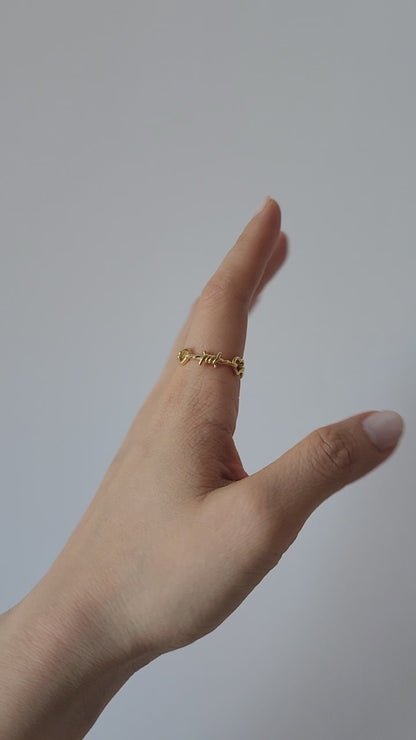 18K Gold Dainty Heart Thorns Ring for Women, Gothic Minimalist Rose Stacking