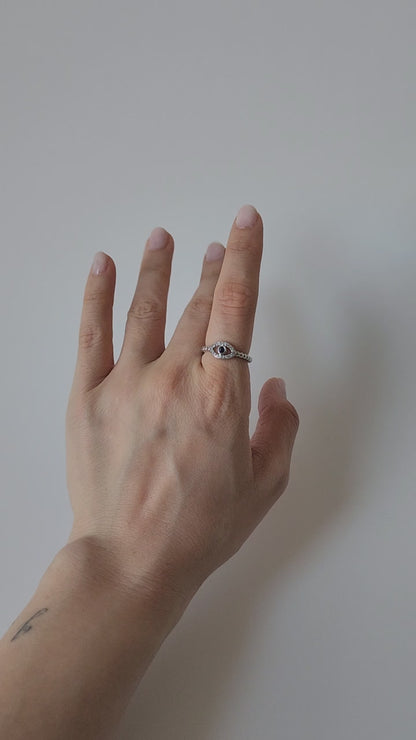 18K Gold Evil Eye Ring for Women, Adjustable Dainty Protection Band, Minimalist