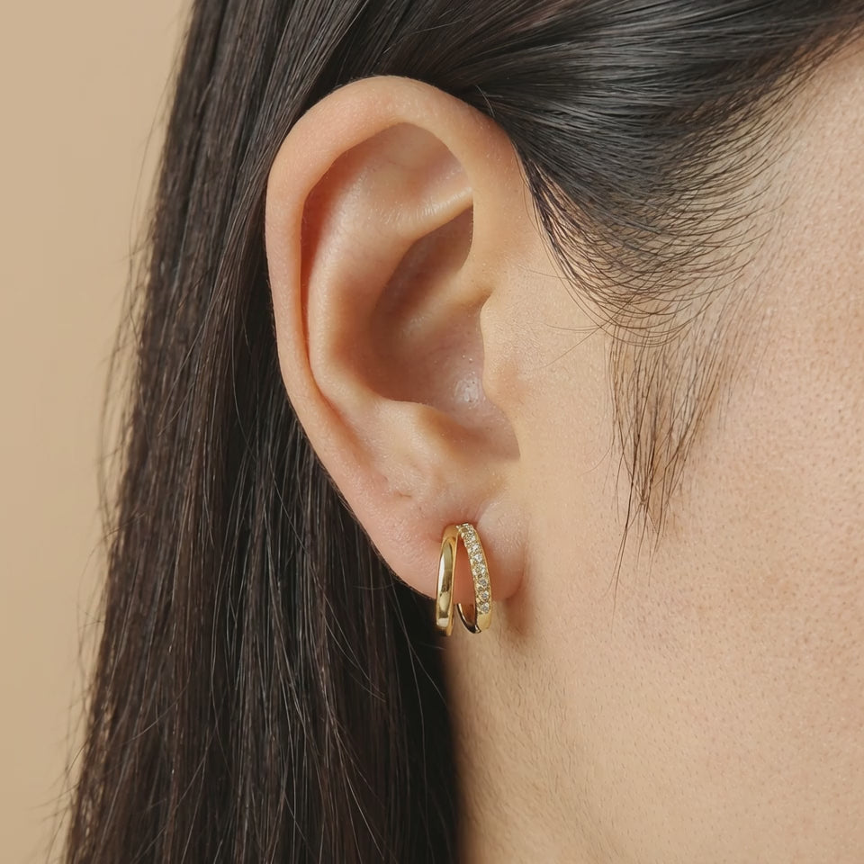 Double Pavé Gold Hoops